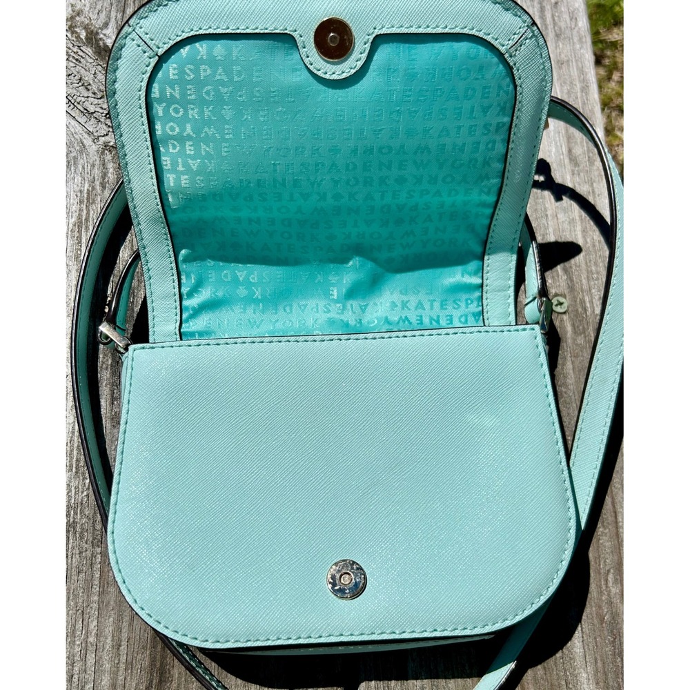 Kate Spade Mint Green Saffiano Leather Crossbody Bag Gold Logo Purse - Picture 6 of 10